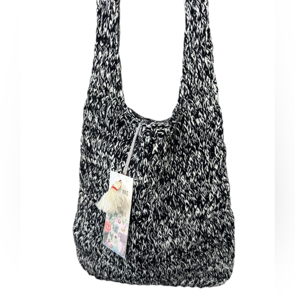 Johnny Was Black and White Knit Shoulder Bag